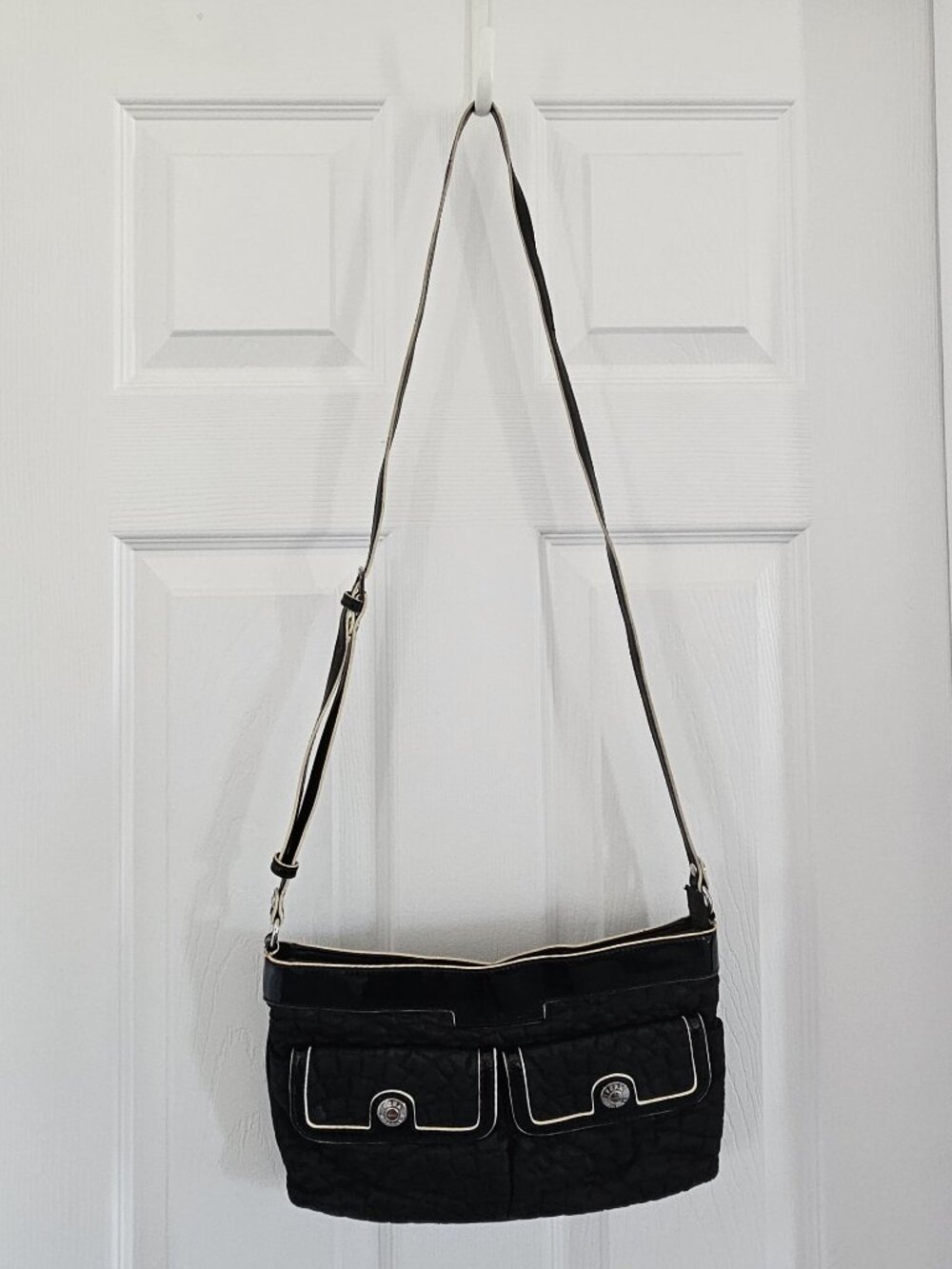 Vera Bradley C'est la Vie Black Quilted Crossbody Bag Patent Trim Purse Handbag